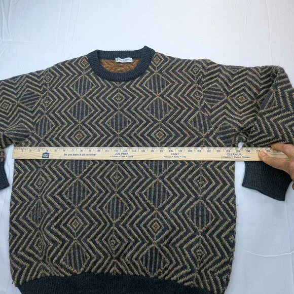 Vintage Bullock & Jones Alpaca Sweater XL Tan Black Geometric Made in Italy - Picture 9 of 9
